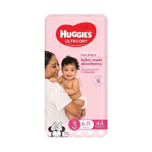 Image of Huggies Ultra-Dry Nappies Crawler Girl Size 3 6-11Kg Packet 44 by Huggies