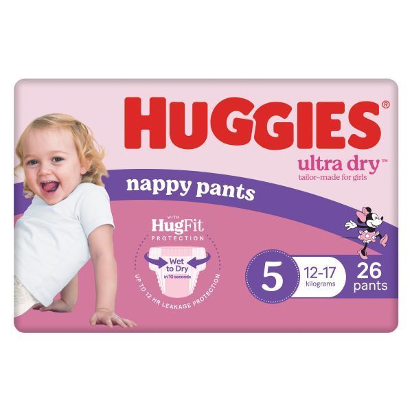 Image of Huggies Ultra-Dry Nappy Pants Girl Size 5 12-17Kg Pk26 by Huggies