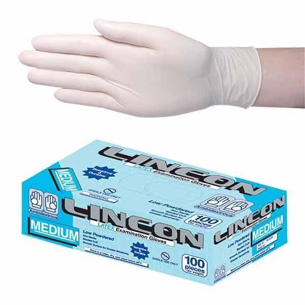 Lincon Lincon Latex Examination Gloves Low Powder Medium Box 100 product image for SEO and accessibility