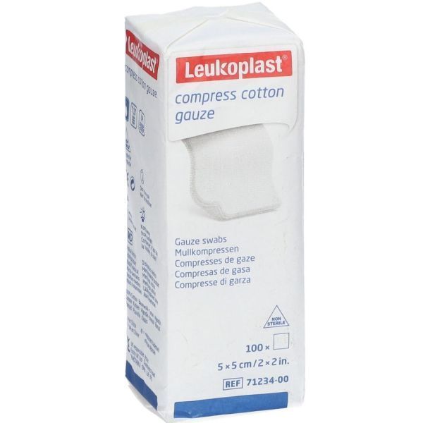 Leukoplast Compress Cotton Gauze 5x5cm Non Sterile 8ply White Pack 100 - BSN product image for SEO optimization