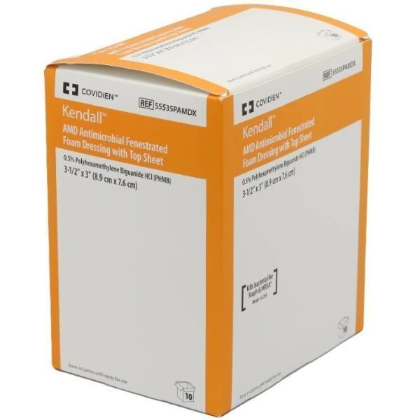 Kendall AMD Antimicrobial Foam Fenestrated With TopSheet 8.8x7.5cm - Kendall product image for SEO optimization