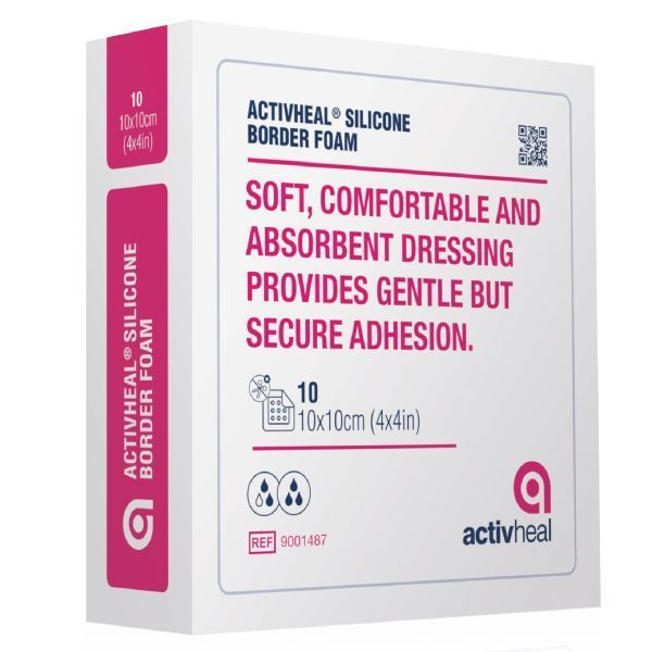 ActivHeal Foam Silicone Adhesive Border 12.5x12.5cm - ActivHeal product image for SEO optimization
