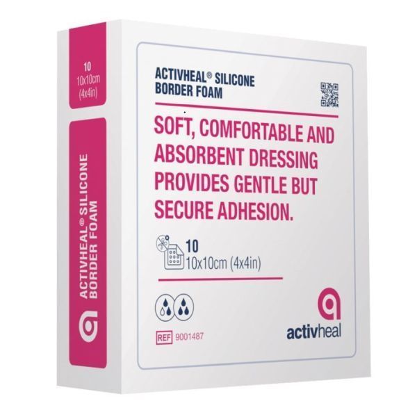 ActivHeal Foam Silicone Adhesive Border 10x10cm - ActivHeal product image for SEO optimization
