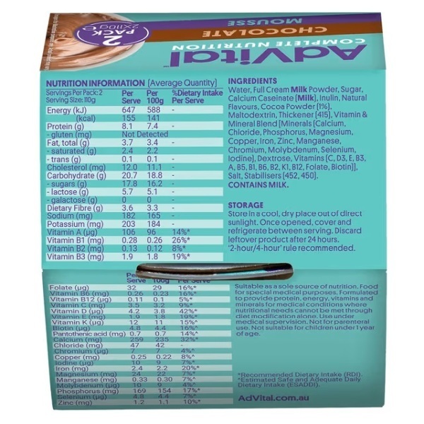 AdVital Nutritionally Complete Chocolate Mousse 110g - Image 2
