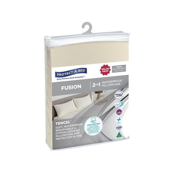 Image of Protect-A-Bed Fusion Pillowcase Standard Twin Pack Cream by Protect-A-Bed