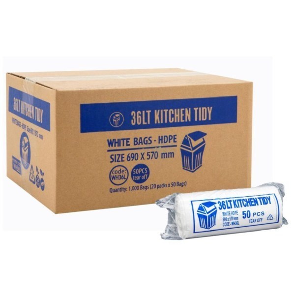 Plastic Bag For Swing Bin Liners White 36L 570x690mm Roll 50 - Image 2