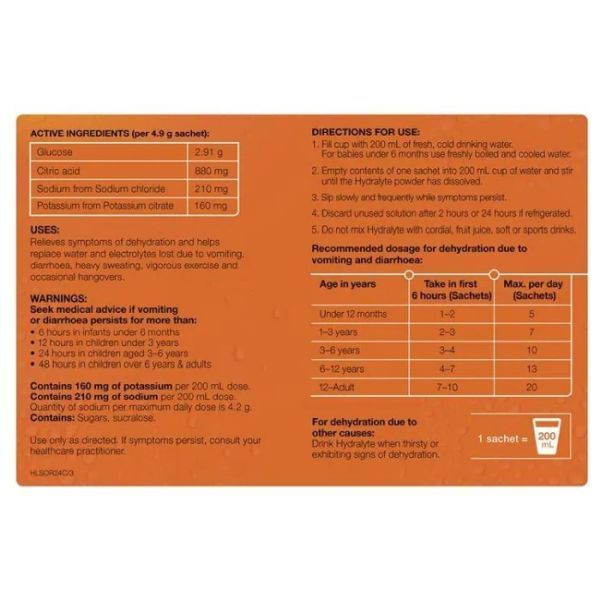Hydralyte Orange Powder Sachets Box 24 - Image 3