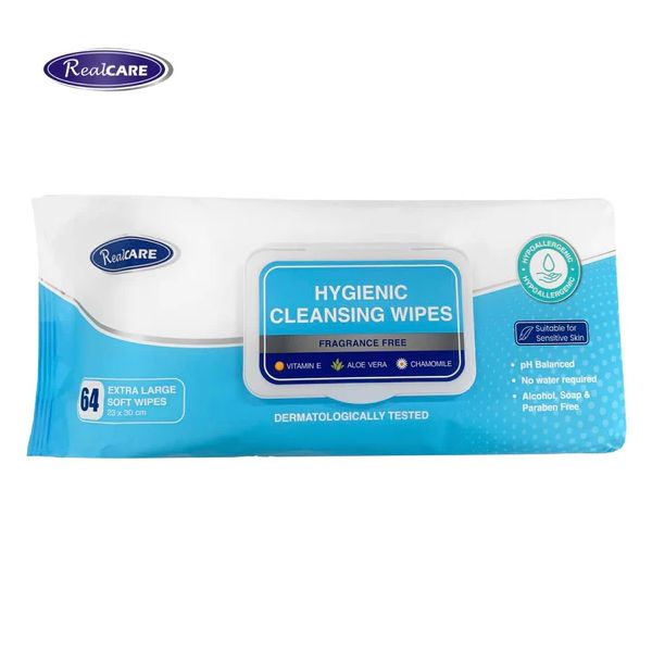 RealCare Hygienic Extra-Large Cleansing Wipes Pack 64