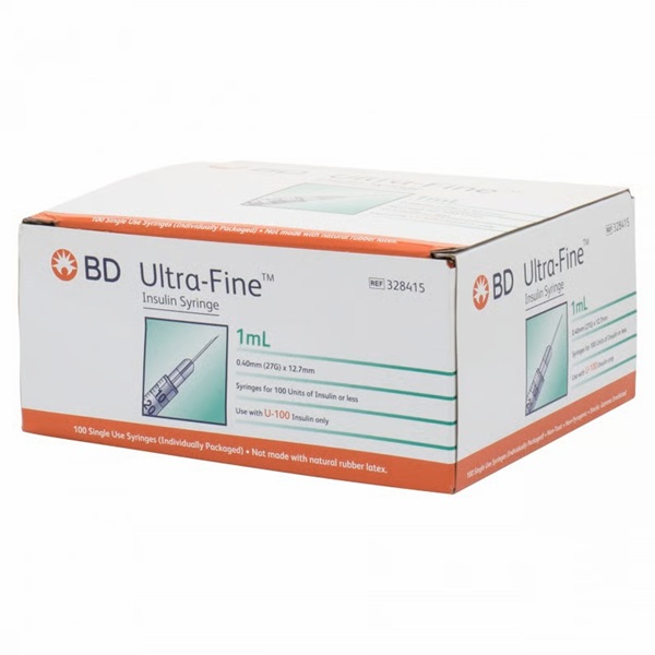 BD Ultra-Fine 1ml 27G 12.7mm Insulin Syringes Box 100