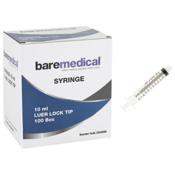 Bare Medical Syringe 10ml Luer Lock Box 100