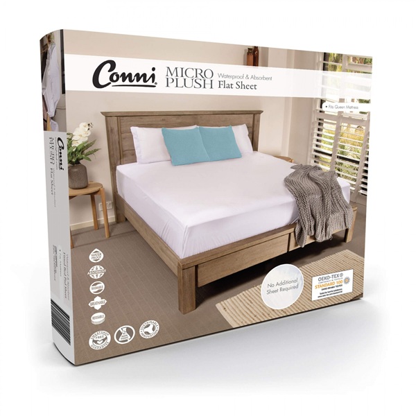 Conni Micro-Plush Waterproof Flat Sheet King Single White