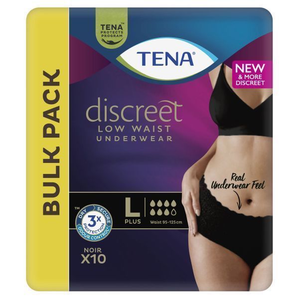 Tena Discreet Pants Womens Large Black Low Waist 880ml 10pk by Tena in Pull_Ups Large