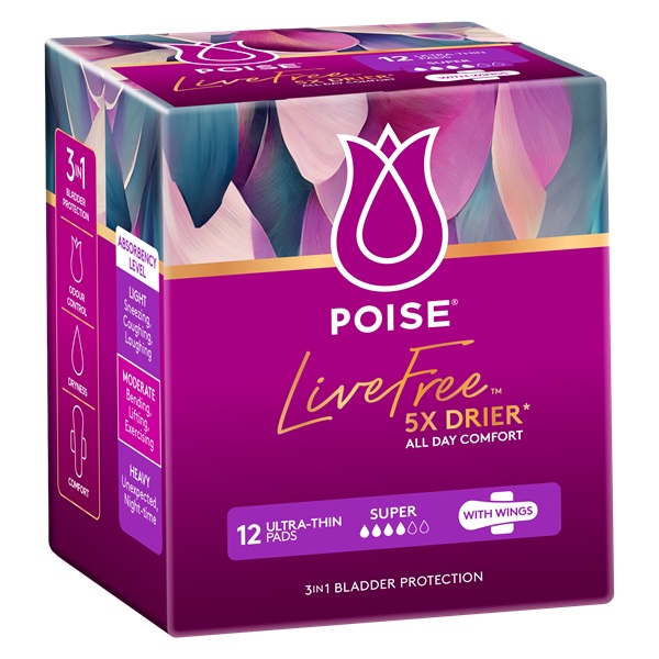 Image of Poise Livefree Super Pads With Wings 150ml Pk 12 by Poise