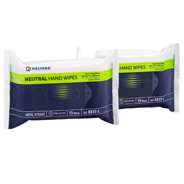 Halyard Neutral Hand Wipes 20x20cm Pack 15