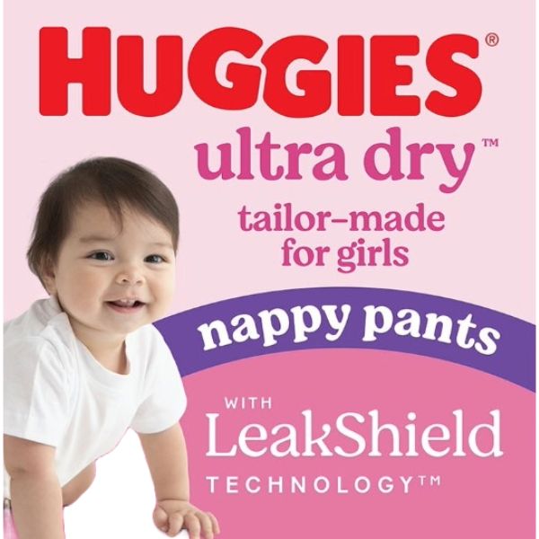 Huggies Ultra-Dry Nappy Pants Girl Size 7 17Kg+ Ctn 2